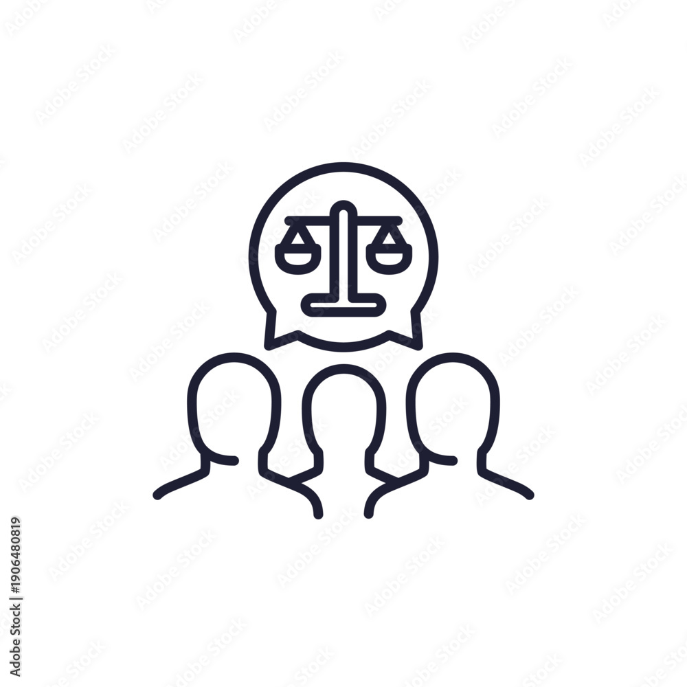 Obraz premium class action line icon with people, collective legal case