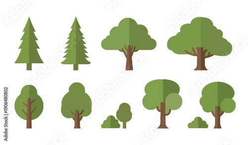 Minimal Flat Green Forest Tree Icons Vector Set for Environmental and UI Design