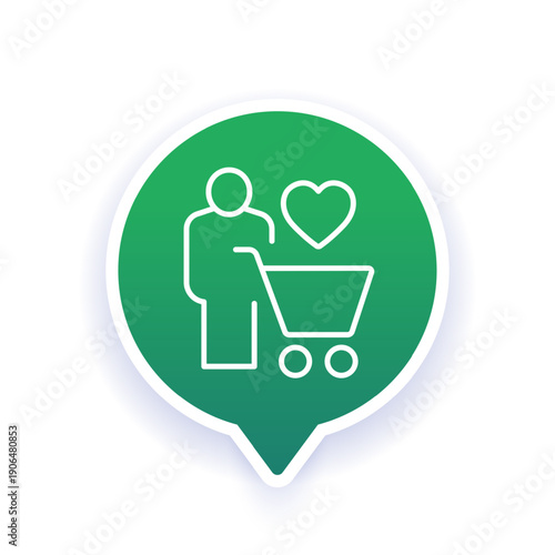 customer loyalty icon with shopping cart, line design