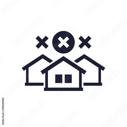 decommissioning icon with houses on white
