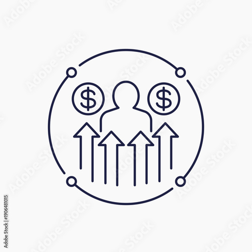 salary raise icon, increased earnings or income line vector