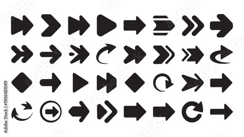 Universal navigation arrow icon set for user interface design, website wayfinding systems, mobile application controls, and digital product development toolkits