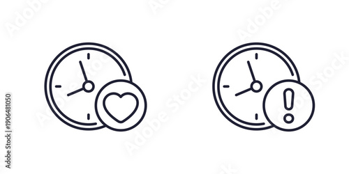 shelf life line icons with clock, expire time vector