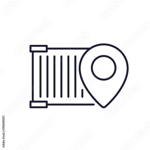 Shipping container line icon with map pin