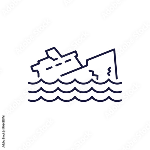 sinking ship icon on white, line design