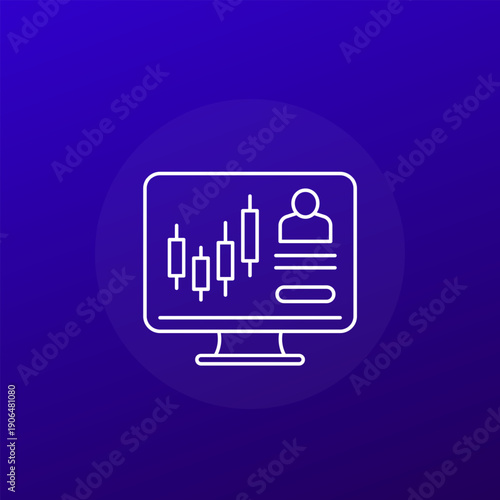 stock trading account icon with candlestick chart, line design