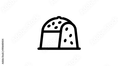 Minimalist black line icon of a sliced panettone on a plate italian sweet bread