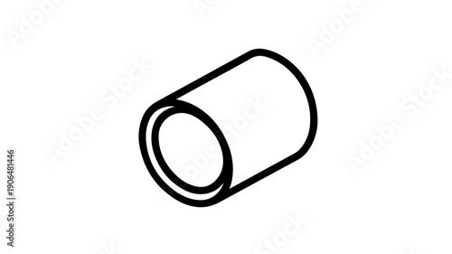 Minimalist black line icon of a tater tot cylinder on white background for food or culinary designs