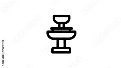Minimalist black line icon of tiered chocolate dessert on pedestal with clean white background