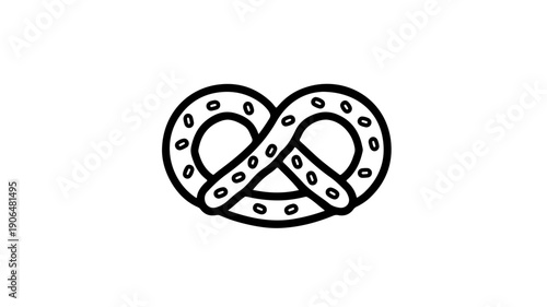 A minimalist black line icon of a twisted soft pretzel on a white background with sesame seeds