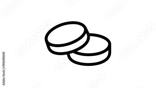 Minimalist black line icon of two english muffins on white background for food or breakfast concept