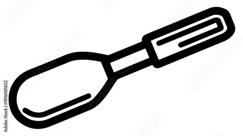 Minimalist black line icon of an ice cream scoop on white background for dessert or food design