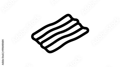 A minimalist black line icon of crispy bacon strips on a white background for food or breakfast concepts