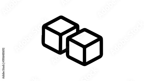 Minimalist black line icon of two sugar cubes on white background for design and decoration
