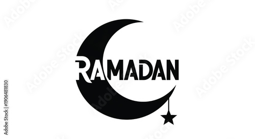 Ramadan greeting card in minimalist black and white flat design for muslim holiday