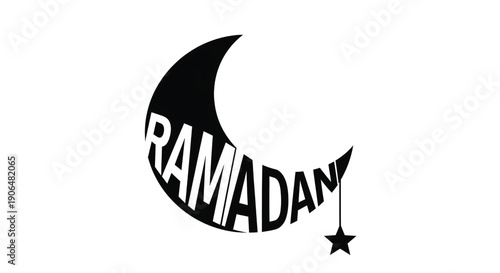 Ramadan greeting card in minimalist black and white flat design for religious holiday