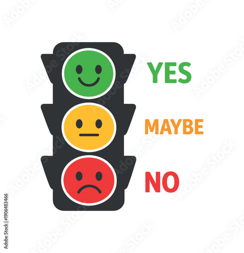 simple traffic light near child green red faces teaching kids yes maybe no boundaries clean shapes. colored flat icon vector illustration
