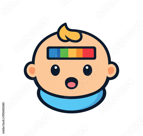 temperature strip on baby forehead simple quick fever check symbol clean shapes. colored flat icon vector illustration