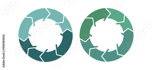 Circle diagram infographic set featuring rotation round cycle vector scheme process template with 3, 4, 5, and 6 parts in green and blue color design.