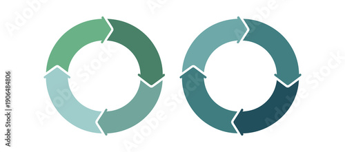 Circle diagram infographic set featuring rotation round cycle vector scheme process template with 3, 4, 5, and 6 parts in green and blue color design.