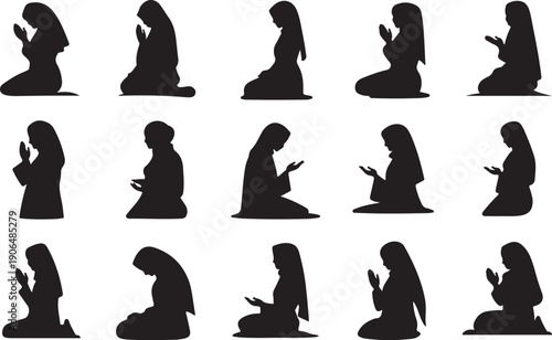 Silhouette Icons of Women in Prayer and Devotion woman praying