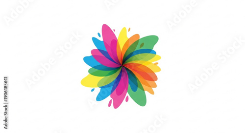 Vibrant multicolor flower design with petal shapes in pink blue green yellow and orange hues on white background