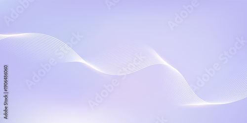 Abstract pastel purple gradient background with white subtle wavy lines - futuristic minimalist vector illustration. Elegant pale curved stripes, smooth dynamic swooshes. Light clean design template.