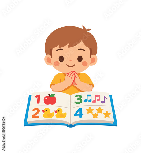 kid clapping hands softly as they count each picture on page multi sense counting clean shapes. colored flat icon vector illustration