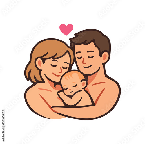 baby cuddled against parents chest skin to skin contact tiny heart icon gentle bonding care clean shapes. colored flat icon vector illustration