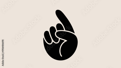 Bold black silhouette icon of a hand pointing upwards with the index finger raised, indicating attention, number one, importance, or a single idea against a neutral background.