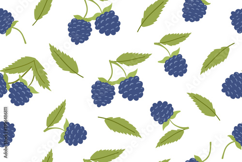 Blackberry seamless pattern. Berries isolated on white background. Vector flat template.