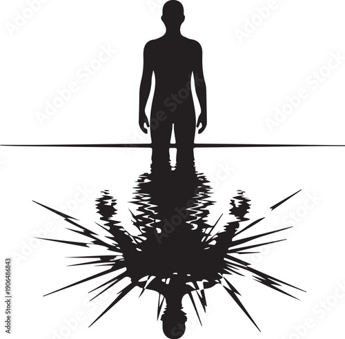 Silhouette of a man with shattered reflection in water