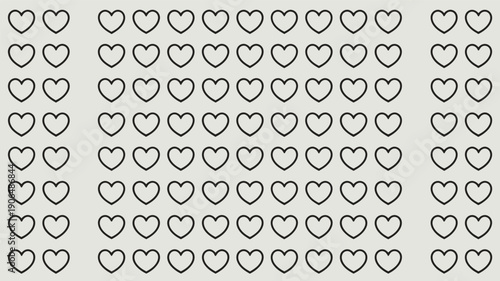Tiled pattern of numerous outlined heart shapes arranged in rows on a light gray background, perfect for themes of love, romance, Valentine's Day, or affection graphics.