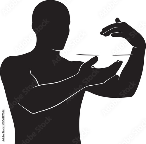 Man in black silhouette holding an invisible object carefully