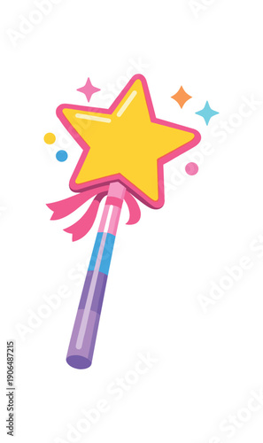 kids magic wand toy with tip and little sparkles fantasy dress up accessory clean shapes. colored flat icon vector illustration
