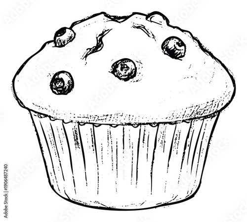 Grungy sketch of a delicious blueberry muffin perfect for bakery menus cafe advertisements food blogs or cookbook illustrations requiring a handcrafted rustic aesthetic