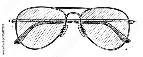 Classic hand drawn aviator sunglasses sketch with textured lenses perfect for vintage summer apparel graphics or stylish eyewear branding projects