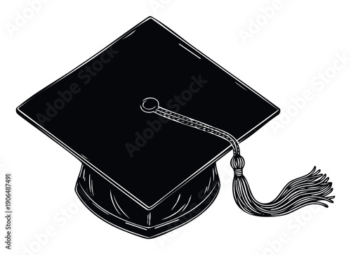 Classic black graduation cap with a traditional tassel representing academic success and higher education achievement, perfect for university promotion materials and commencement ceremony
