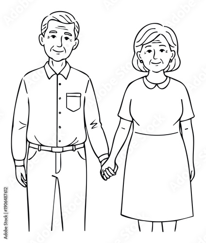 Elderly senior couple holding hands and smiling together depicting lasting love and companionship, perfect for family and relationship themed marketing materials and educational resources.