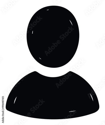A simple abstract black silhouette representing a generic human profile or avatar for user interface, social media, and communication applications requiring identity representation