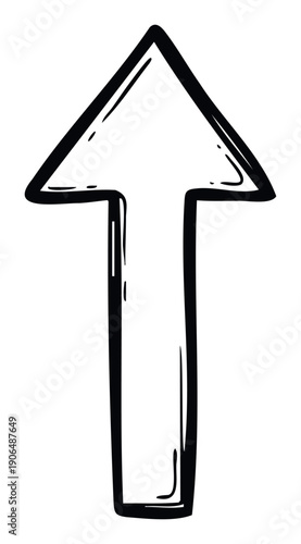 A bold handsketched black outline arrow pointing straight up serves as an intuitive visual signal for direction, perfect for website icons, infographic elements, and presentation slides.