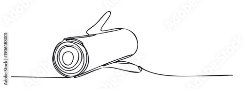 Simple continuous line drawing of a rolled yoga mat with a strap, perfect for clean graphic projects, sports branding, or minimalist home decor concepts