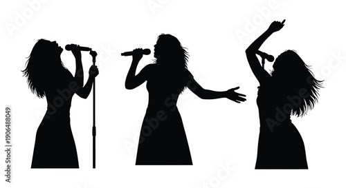 Female singer silhouettes performing on white background