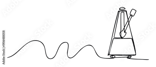 Abstract continuous line drawing of a classic metronome symbolizing steady rhythm and musical timing, perfect for music education and creative sound projects.