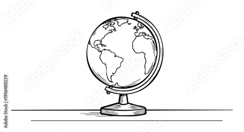 Globally inspired educational drawing depicting planet Earth on a stand for world studies and geographical learning resources for students and teachers