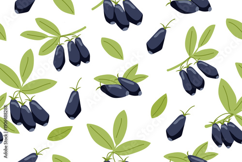 Honeysuckle seamless pattern. Berries isolated on white background. Vector flat template.