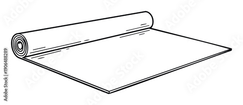 Simple unrolled mat graphic ideal for depicting themes of relaxation, physical activity, home comfort, or material laying in diverse media productions and print.