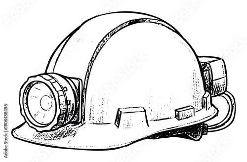 Sturdy mining hard hat with an attached headlamp designed for worker safety and essential protection in challenging industrial environments and underground work