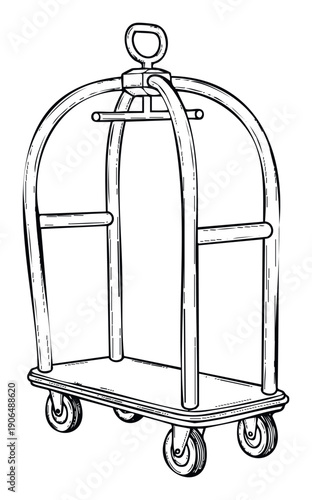 Hotel luggage cart for transporting baggage in luxury accommodations and travel destinations, ideal for hospitality industry promotions and booking applications.