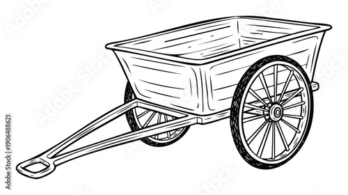Simple black outline drawing of a twowheeled utility cart or wagon, perfect for educational content, gardening guides, or general transport concepts